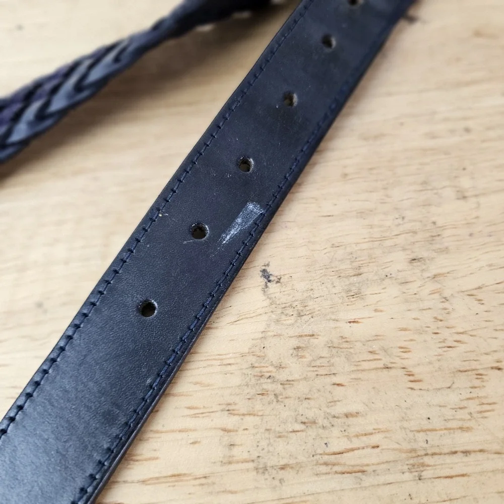 Brooks‎ Brothers 40 Black Purple Woven Leather Belt Silver Buckle Men's Classic